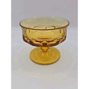 Vintage Indiana Glass Amber Kings Crown Thumbprint Footed Sherbet Dessert